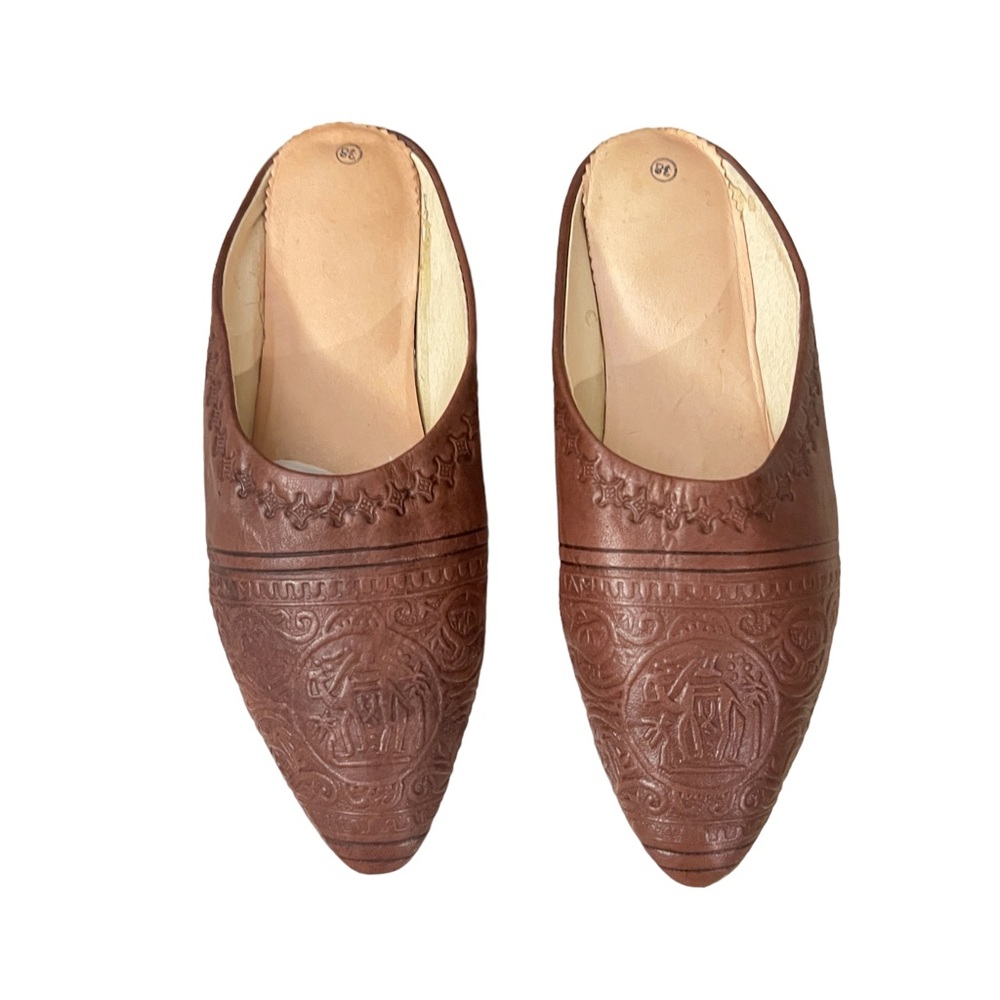Vrai Cuir Moroccan Handmade  Leather Slippers Slip On US 7/EUR 38 EUC